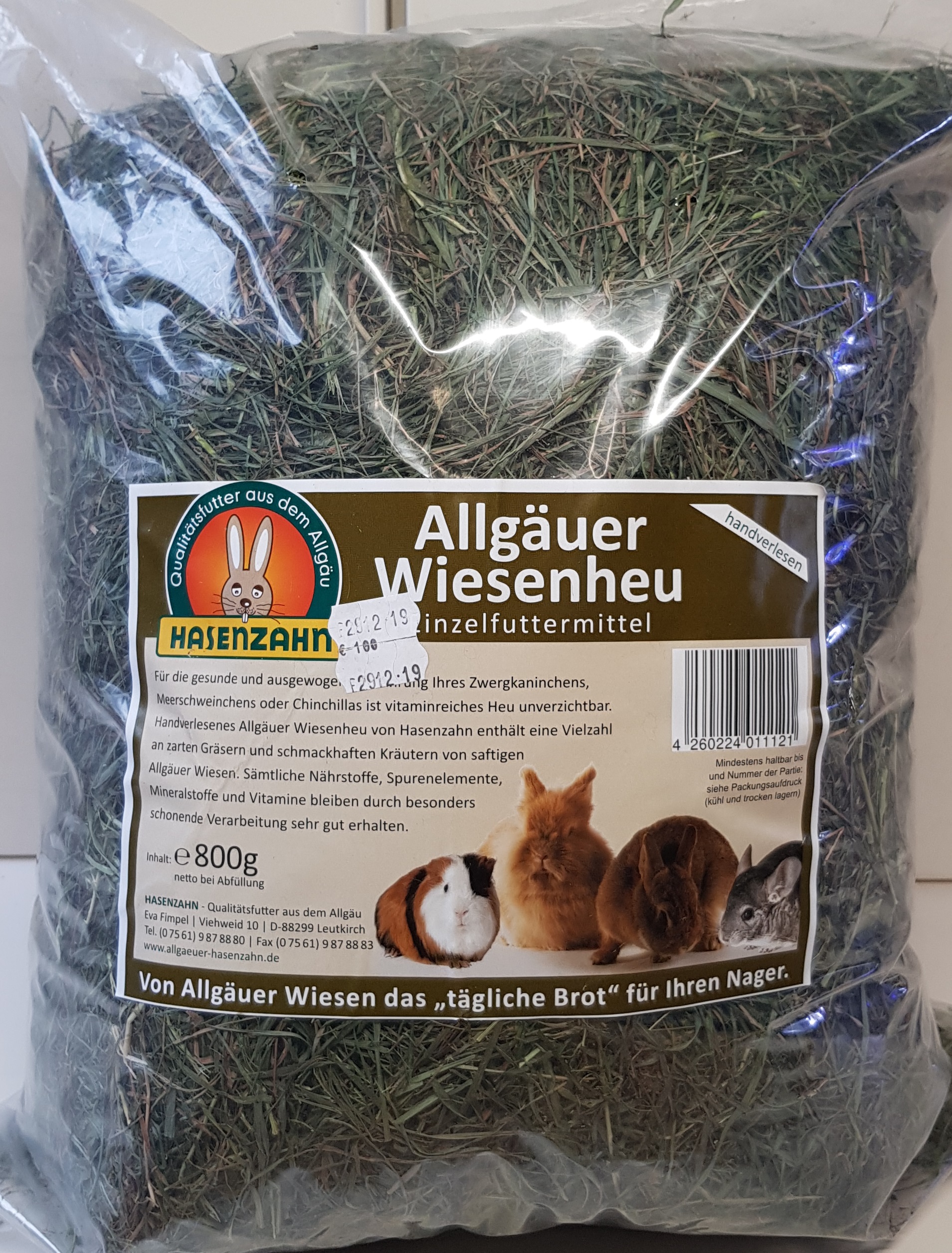 Hasenzahn Allguer Wiesenheu 0,8kg | Futter | Terrafutter | Terraristik |  wir frs tier